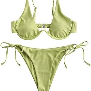 ZAFUL Women's Snake Green Underwire High Cut Triangle Bikini Set Swimsuit
